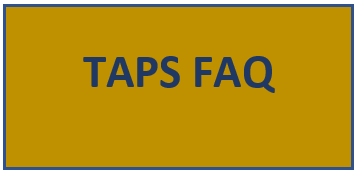 Gold rectangle with navy blue text : "TAPS FAQ"